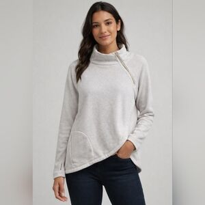 Athleta Off White Cream Cozy Karma Side Zip Mock Neck Pullover Sweatshirt